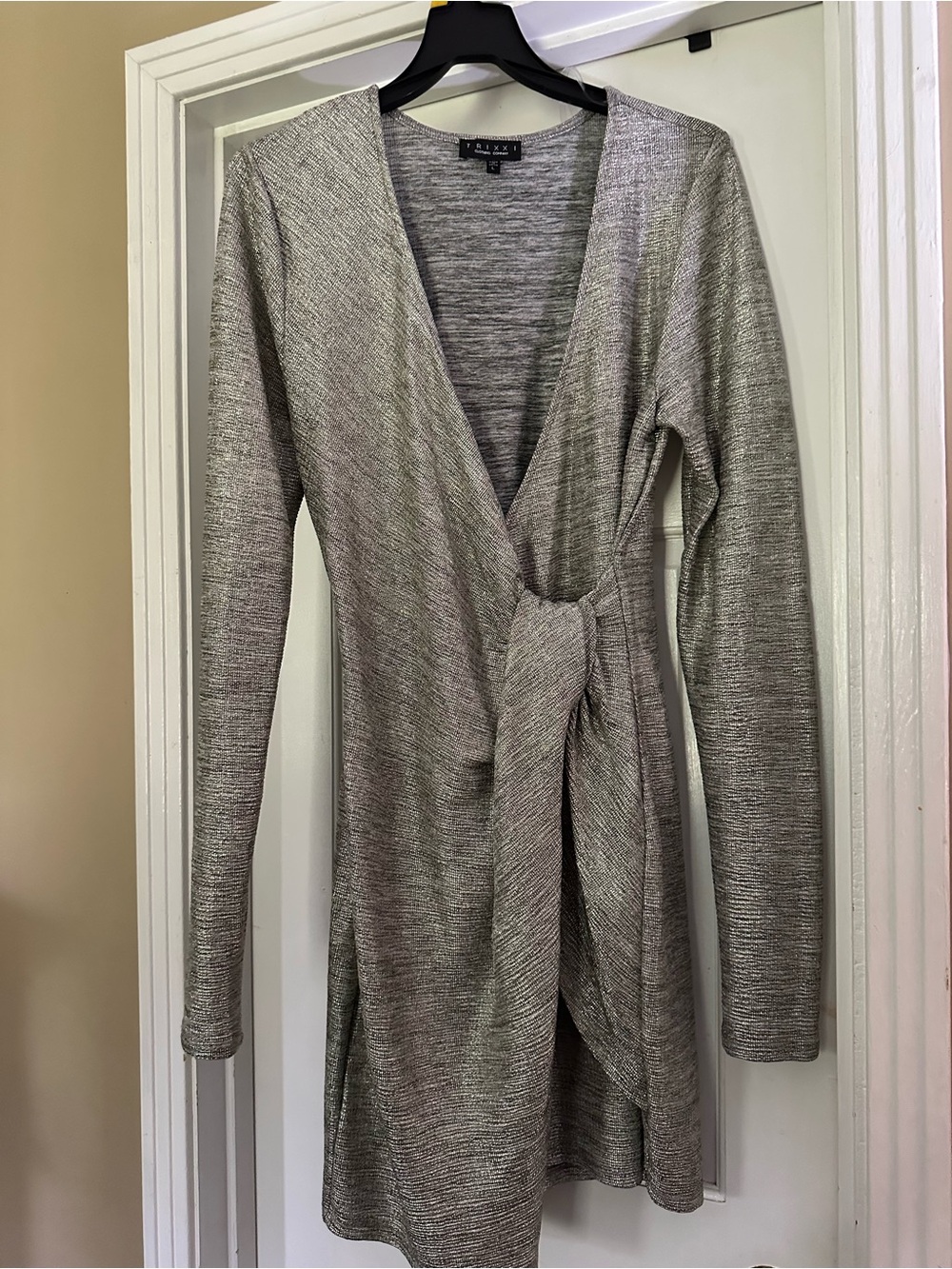 Trixxi Silver Gray Wrap-Front Tie Cardigan